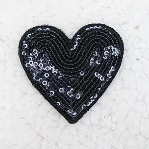 BLACK sequin heart HAT/POCKET Patch