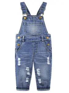 Kids Denim Overalls Stone Washed Ripped Pocket Design 12M-5T Boys Girls Daily Casual Wear