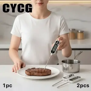 Cycg Digital Food Thermometer, Electronic BBQ Temperature Gauge, Baking Water Oil Milk Temperature Monitor, 1pc/2pcs Stick Type, with Battery, Digital Cooking Thermometer