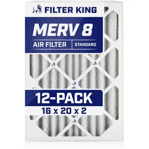 Filter King 16x20x2 Air Filter | 12-PACK | MERV 8 HVAC Pleated A/C Furnace Filters | MADE IN USA | Actual Size: 15.5 x 19.5 x 1.75"