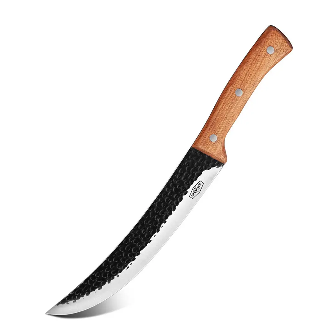 Lifespace 8-in Steel Kitchen Slaughter Knife, Ergonomic Rosewood Handle, Curved Blade, Belt-Loop Sheath for Poultry Prep, Knives