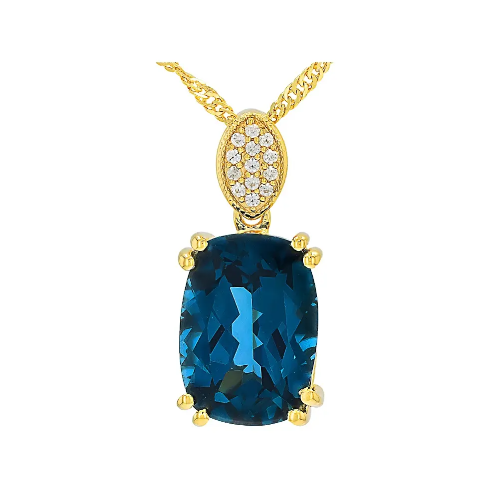 JTV Teal Lab Created Spinel 18K Yellow Gold Over Silver Pendant With Chain 6.87ctw