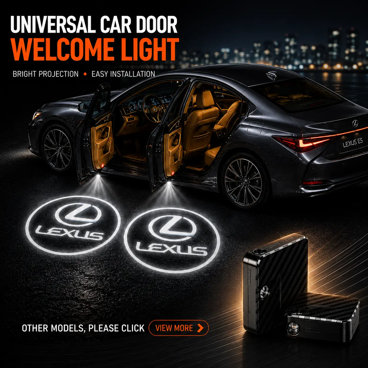 2-Pack Lexus Logo Wireless LED Car Door Projector Lights - HD Welcome Light, Magnetic Sensor No-Drill Easy-Install DIY Interior LED Vehicle Accessories, Auto Activation Ambience Lamps Fit RX ES NX GX LX IS Sedan SUV, 5V Input, Yes, Sensor Lights