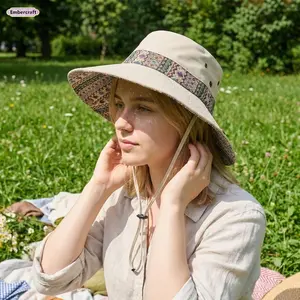 Unisex Women's Wide-Brim Bucket Hat - UV Protection, Boho Style for Boho Outfits, Lightweight, Breathable, Quick-Dry Fabric Sun Accessory for Beach, Outdoor Daily Wear