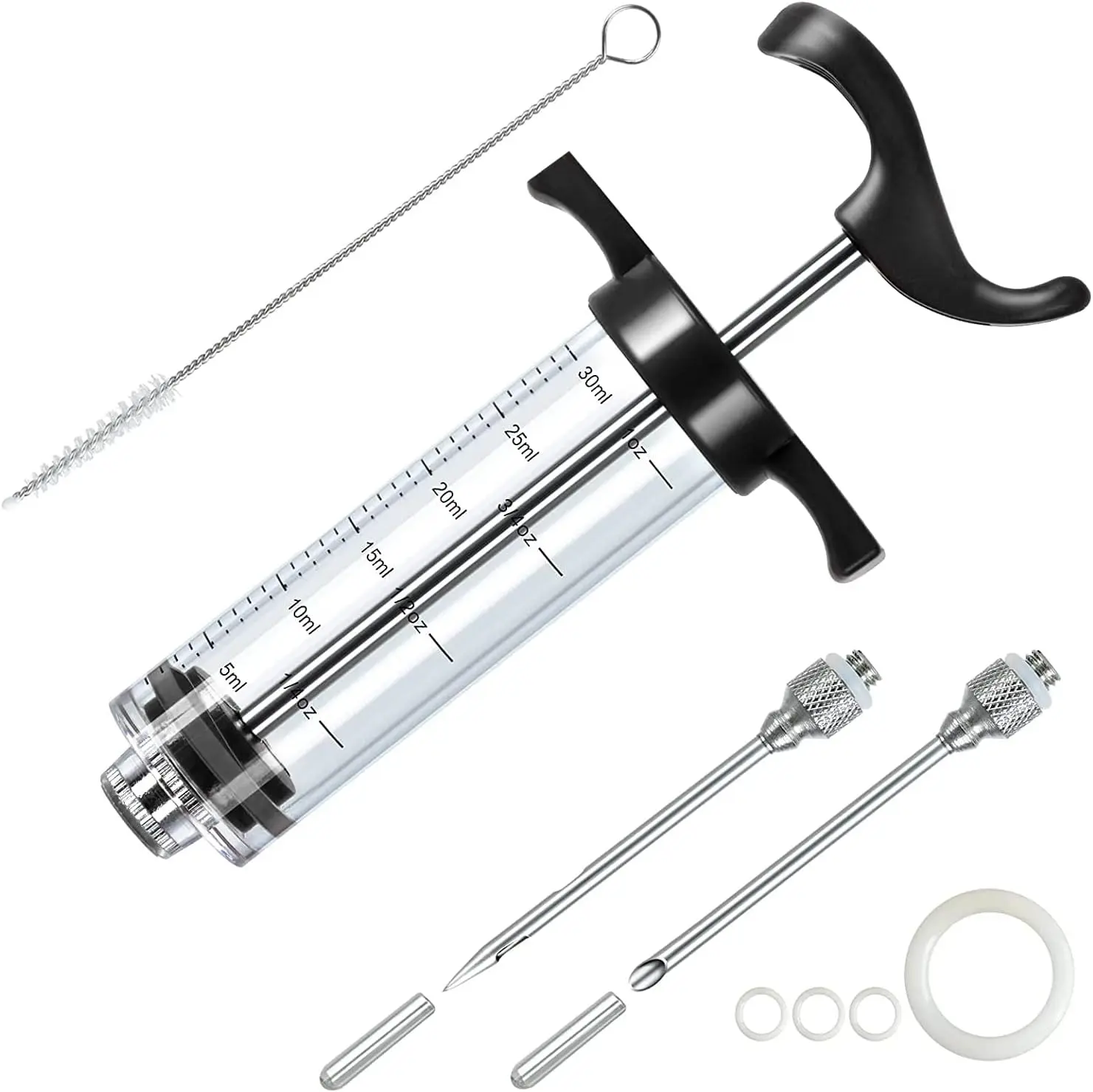 Meat Injector Syringe, 1-oz Marinade Flavor Injector with 2 Professional Needles, 1 Cleaning Brushes (BLACK) Kitchen Utensils