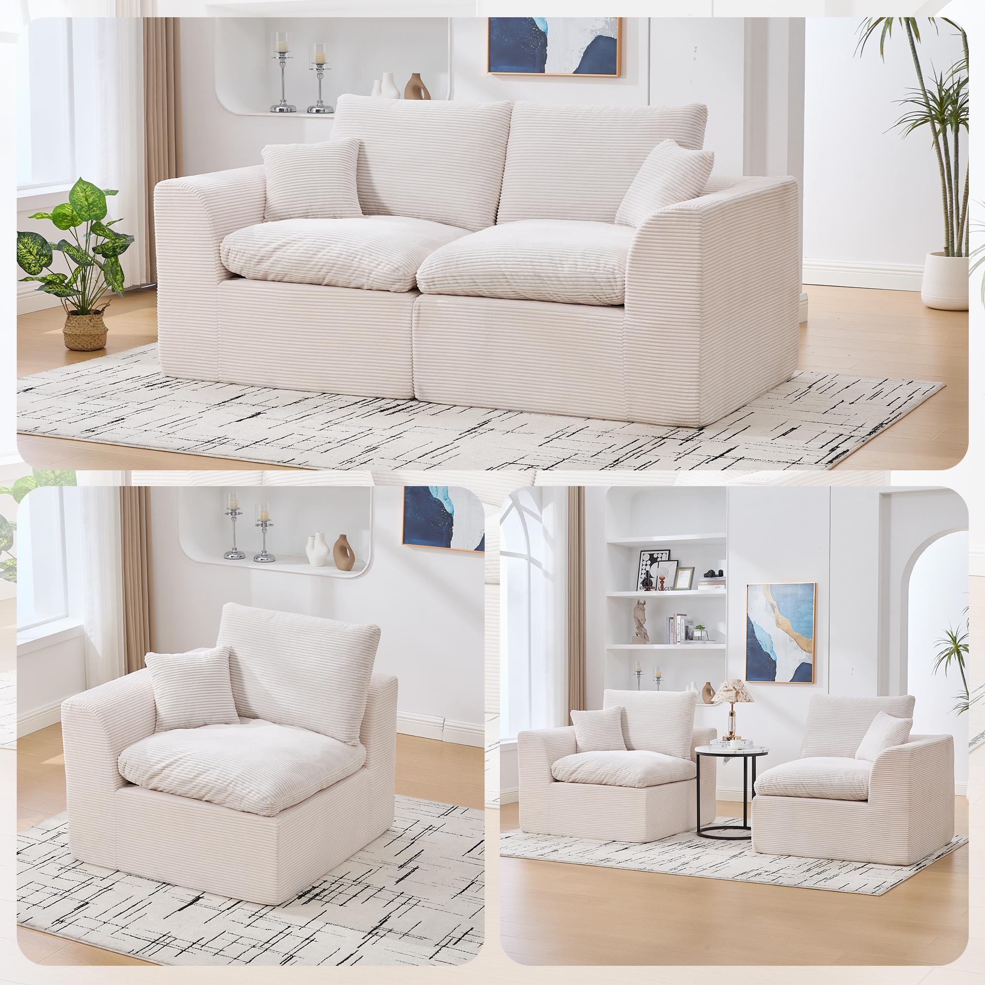 Eyisean 80.3" Corduroy Modern Modular Sectional Sofa, Comfy Loveseat Cloud Couch with Curved Armrest & Removable Cushion Covers, 2 Seater Upholstered Lounge Sofa for Living Room, No Assembly Required