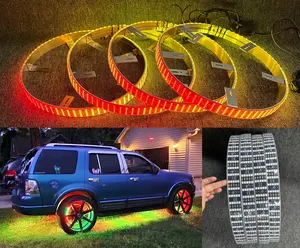 4PCS 15.5" RGB Dream Color Chasing Wheel Rim Lights, Ultra-Bright 5 Row LED High-Density Strips with App & Remote Control, IP68 Waterproof Wheel Ring Light Kit Fits for Trucks & Cars