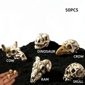 50PCS Mini Gothic Resin Animal Head Figurines - Spooky Halloween Decor Set (Crow, Ram, Cow, Dino, Skull). Versatile Miniatures  Fairy Garden Supplies, Classroom Rewards, Office Desk Accessories & Party Favors.