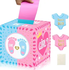Baby Gender Reveal Pull Out Game , Voting Box with 60 Ballot Cards, Boy or Girl, Party Supplies,Pink and Blue