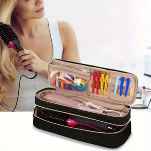 Unisex Adult Polyester Fiber Large-Capacity Double-Layer Travel Cosmetic Bag Hypoallergenic Storage Box for Hair Dryer & Curling Iron