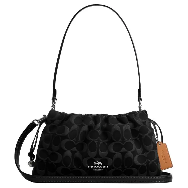 COACH Faye 26 Logo-Print Denim Shoulder Bag in Black for Women