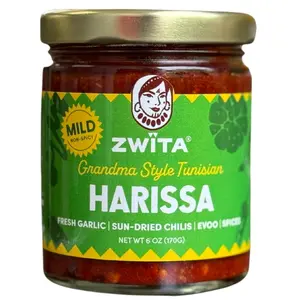 Zwïta Mild Harissa — Award-Winning Tunisian Thick Sun-Dried Chili Paste With Fresh Garlic & Extra Virgin Olive Oil — Mild, Not Spicy At All, No Heat — 100% Grandma Approved — North African Condiment — Chili Sauce  — Vegan, Gluten Free, Non-GMO — 6 oz