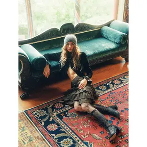 Cider Velvet Stand Collar Lettuce Trim Bell Sleeve Jacket