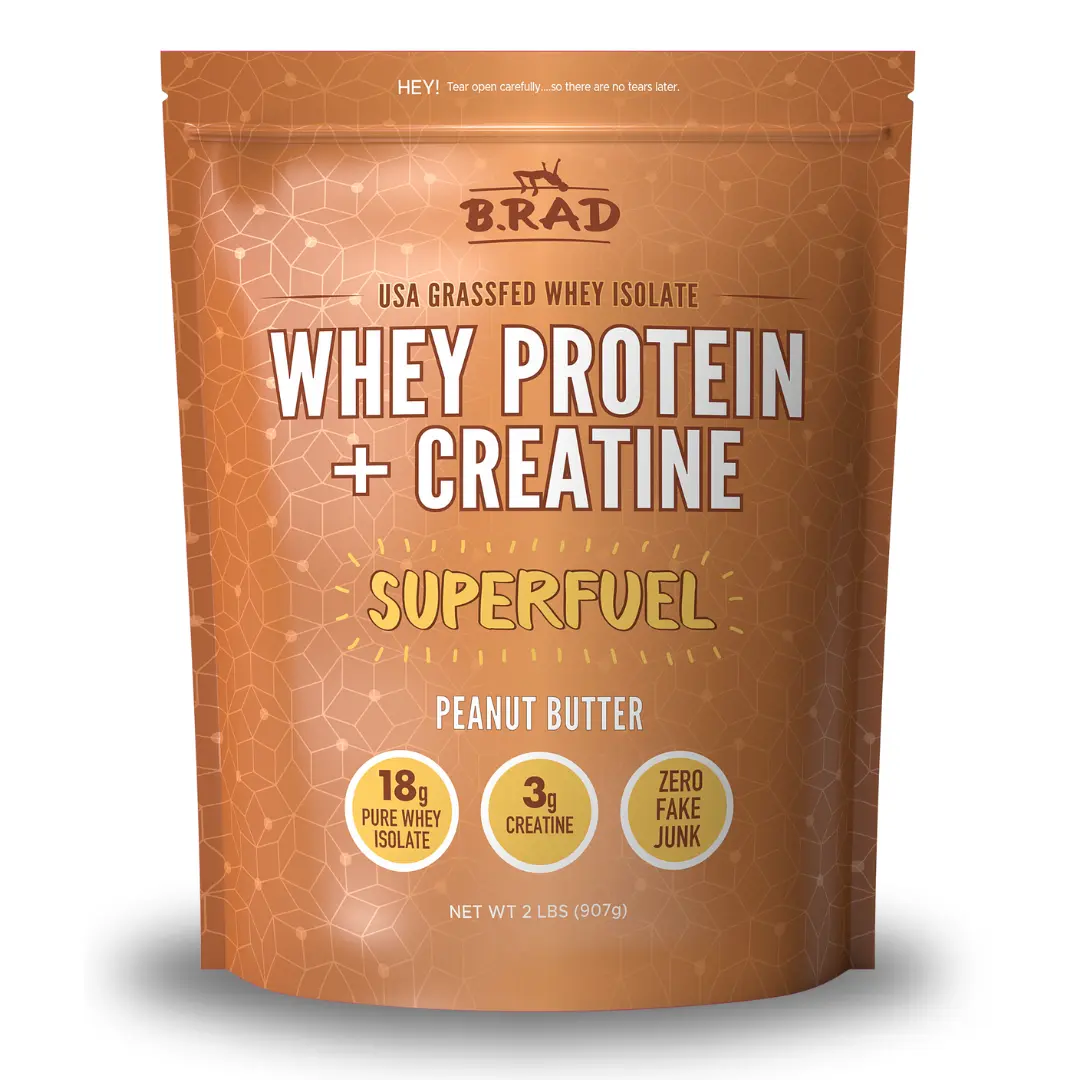 B.rad Grass-Fed Whey Isolate with Creatine | All-Natural, Ultra-Pure, Clean Ingredients | 100% USA-Sourced | 2 lbs, Peanut Butter