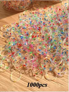 1000pcs Disposable Cute Street Casual Elegant Fun Vibrant Color Grid Hair Ties, High-Elasticity 1.5cm Transparent Rubber Bands for Women