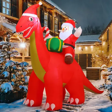 Christmas Decorations Outdoor Dino Decor Inflatables Santa Claus Riding Dinosaur 8.5FT Wide 5.5FT Height Festive Blow Up for Indoors & Outdoors