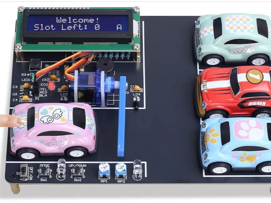 Mini Parking Lot Simulation Soldering Practice Kit,  DIY Garage Model Solder Kit with LCD Display and 4 Mini Cars, STEM Electronic Soldering Projects for Home and School Learning