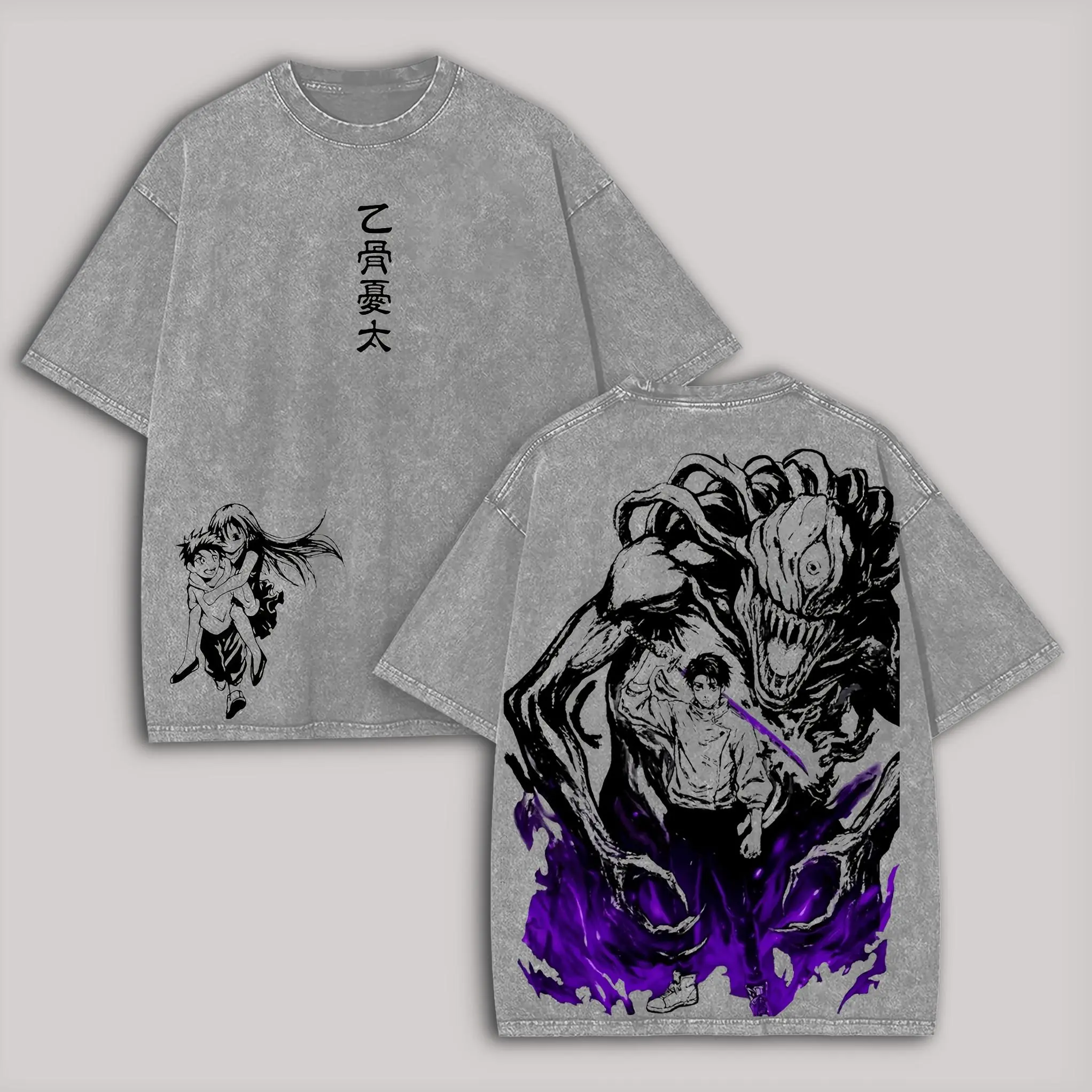 Men's Vintage Graphic Jujutsu Kaisen Yuta Okkotsu Printed T-Shirt - Short-Sleeve Round Neck, Distressed Washed Casual Unisex Flattering Tops 2