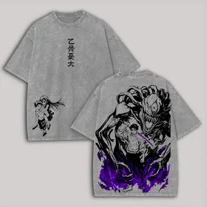 Menswear Vintage Graphic Tees - Men's Short-Sleeve Round Neck Jujutsu Kaisen Yuta Okkotsu Printed Distressed Washed Casual T-Shirt, Unisex Figure-Flattering Top 2