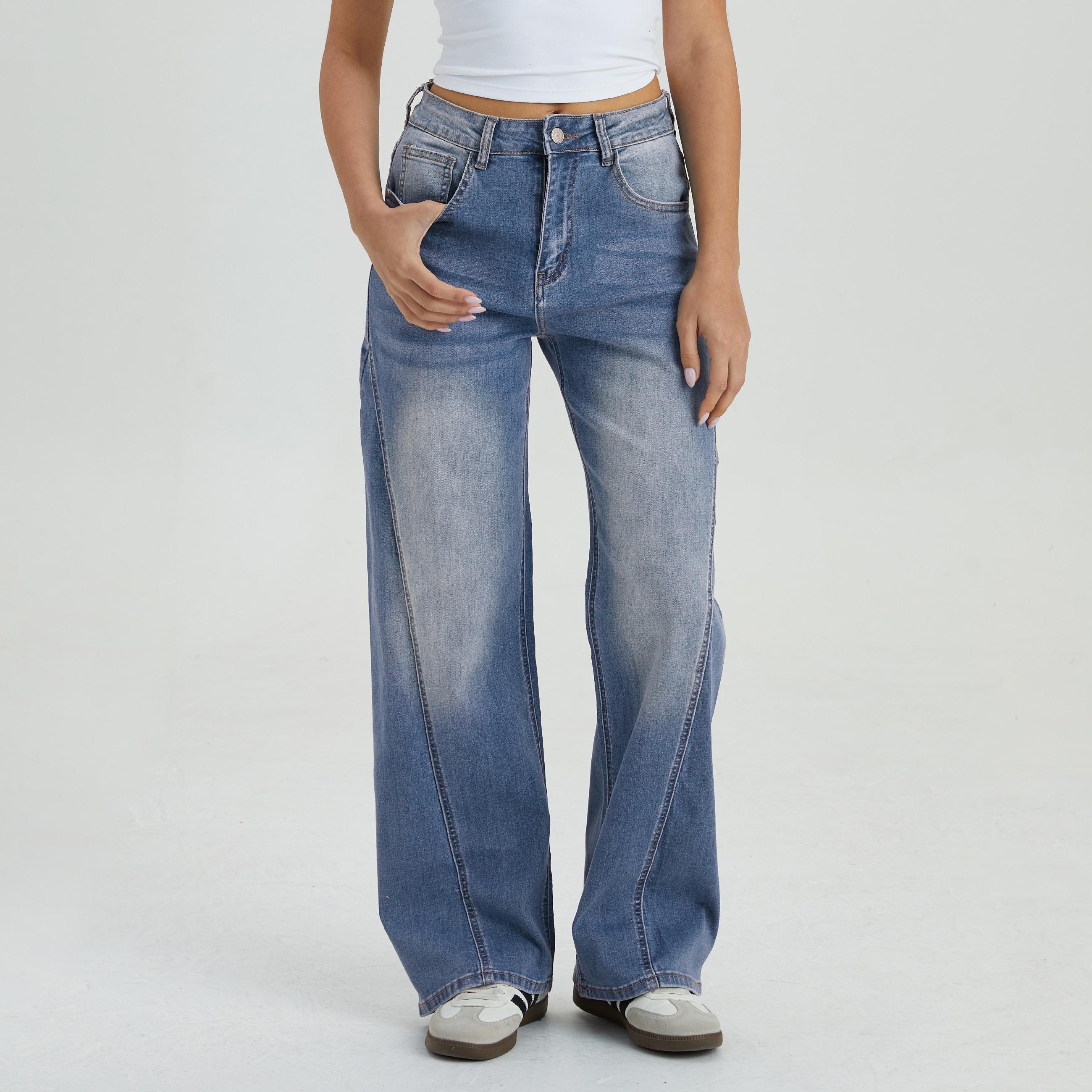 KatchMe Women's Basic High Waist Side Seam Wide Leg Jeans, Classy Multi-Pocket Denim Trousers, Versatile Women's Bottom, Streetwear Outfits