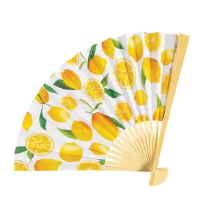 Lemon Printed Folding Hand Fans - 12 Pc.
