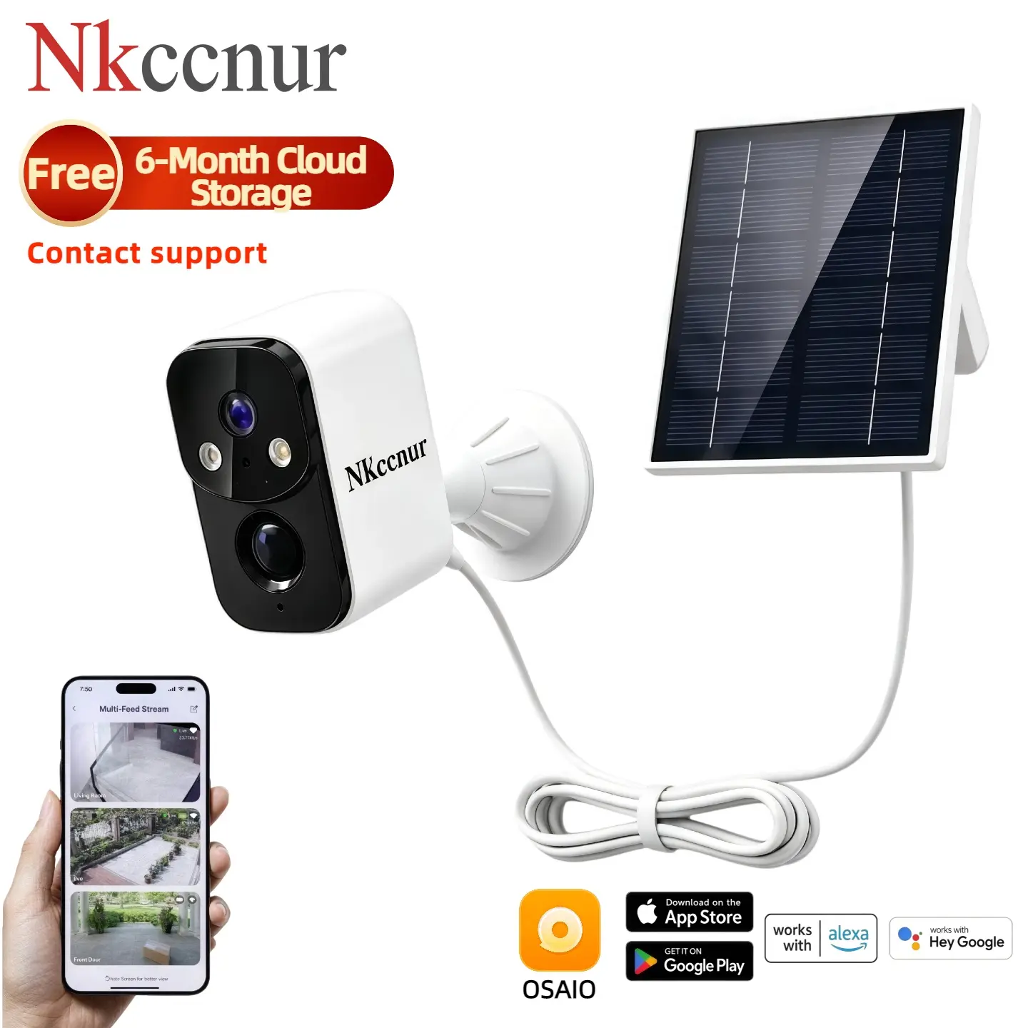 NKccnur Outdoor Solar Wireless Security Camera for Home, Solar-Powered WiFi Surveillance Camera with AI Motion Alert, Color Night Vision, 2-Way Audio, IP66 Waterproof, Cloud Storage, Security Cameras For Home