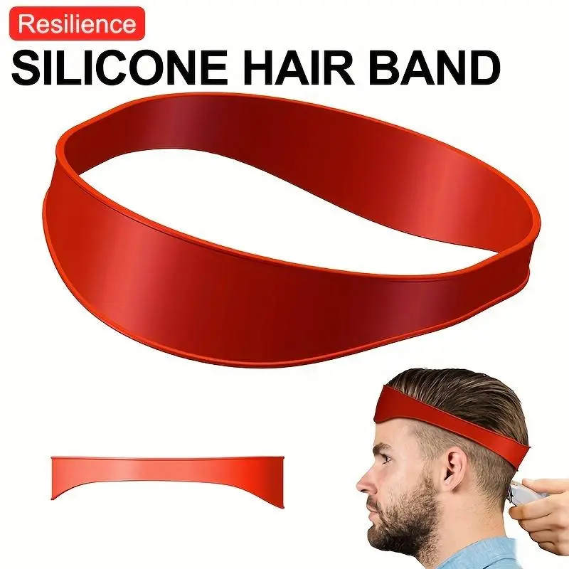 1pc Men's Red Silicone Haircut Band - Flexible, Curved Hair Trimming Guide for DIY Home & Travel Use, Soft Grip Hair Styling Tool, Hair Cutting Accessories