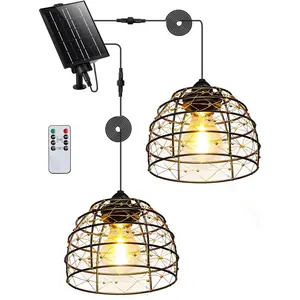 Solar Pendant Light Indoor Outdoor 4/6/8 H Timer Dimmable Bohemian Hanging Solar Shed Gazebo Chandelier Waterproof for Patio Porch Gazebo Pergola Kitchen Decor Lighting