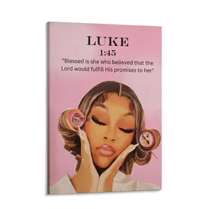 Pink Bible Verse Print Poster, Christian Black Girl Wall Art Decor, Luke 1：45 Bible Verse Poster