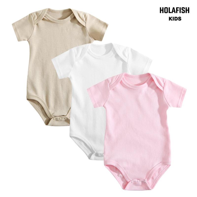 Holafish 3Pack Baby Onesie  100% Cotton Bodysuits Unisex Baby One-piece Romper Tops ,Soft & Breathable for Daily Wear Little Girls Boys,Soft Versatile Round Neck Baby Onesies