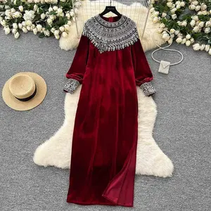 Women’s Plus Size Autumn/Winter Velvet Dress – Elegant French Style, Chic Long Sleeve