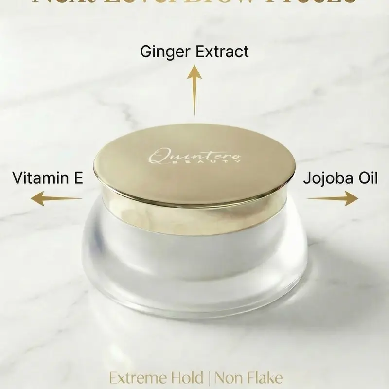 Quintero Beauty Next Level Brow Freeze Nourishing Cosmetic Eyebrow Gel - Vitamin E, Jojoba Oil, Ginger Extract, Brow Conditioning, 16-24 Hours Strong Firm All-Day Hold Makeup Product