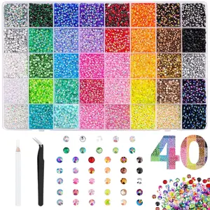 40 Grids Multicolor Rhinestones for Nail Art -Jelly Flatback Gems with Accessories,Professional DIY Nail Decor Supplies，Multicolor 3mm Flatback Gems for Crafts Clothing Clothes Tumblers Shoes Nails ,bedazzled  kit with tools wax pencil bedazzle crystal