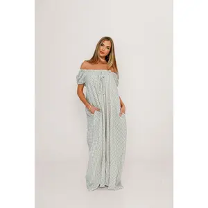 Ensley 100% Cotton Maxi Dress in Light Indigo Plaid - Bump Friendly