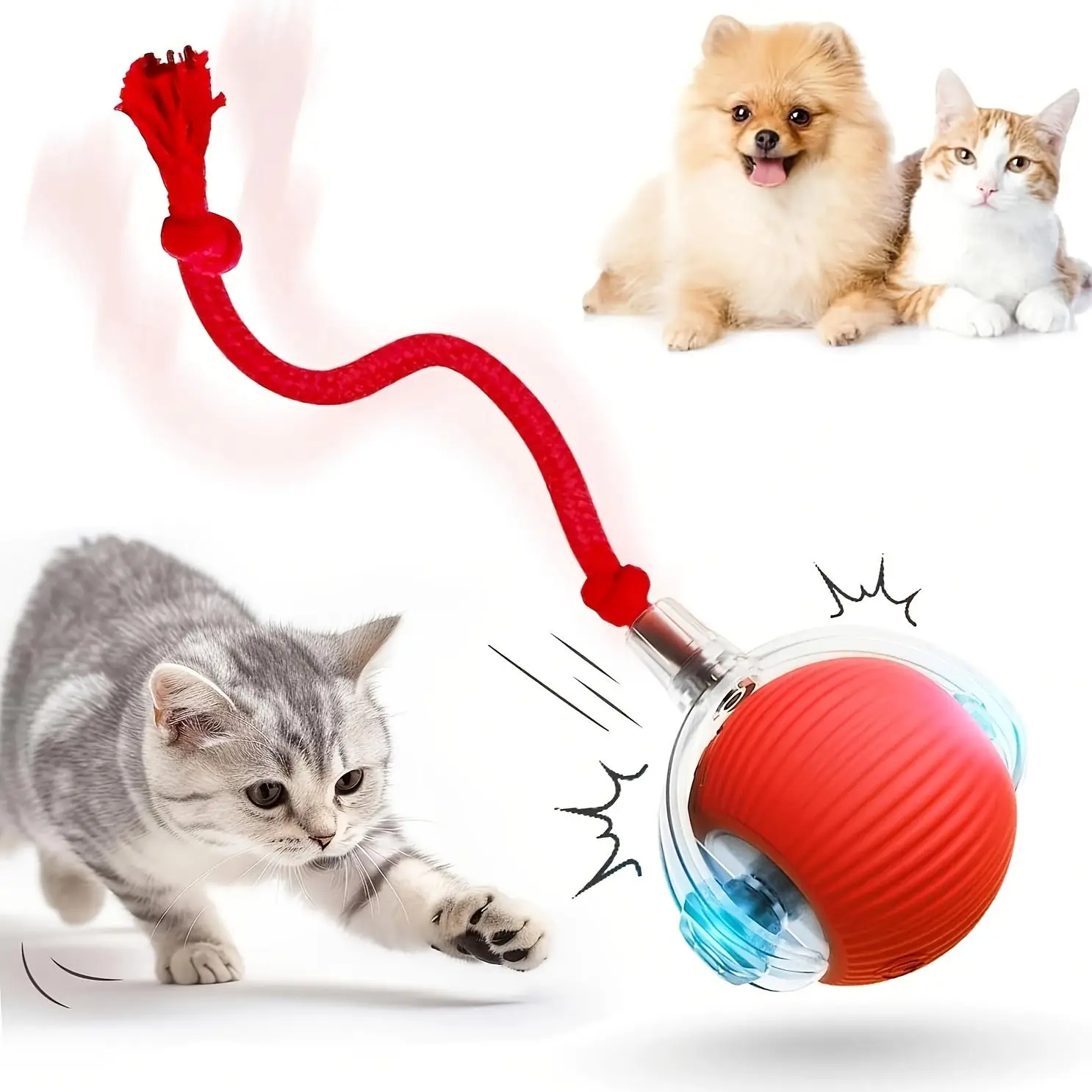 USB Rechargeable Smart Cat Toy Ball, Interactive Automatic Rolling Pet Ball, Durable Rope Design Cat Toy, Indoor Entertainment Toy for Cats & Small Do