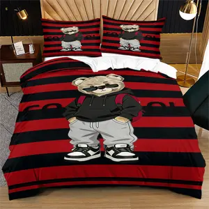 Trendy Bear Print Quilt Cover Set, includes 1 quilt cover and 1 or 2 pillowcases, does not include quilt or pillow inserts, suitable for bedroom or dormitory bedding sets, ideal for gifting or personal use