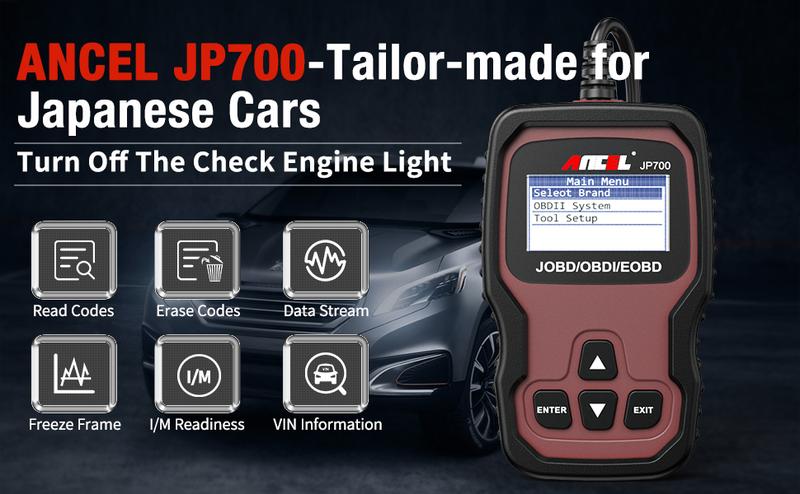 ANCEL JP700 Japanese Car Code Reader JOBD Scanner, Automotive Diagnostic Tool, Check Engine Light OBDII Diagnostic Scan Tool Turn off MIL for Toyota, Nissan, Mazda, Honda, Suzuki, Subaru, Daihatsu, Mitsubishi
