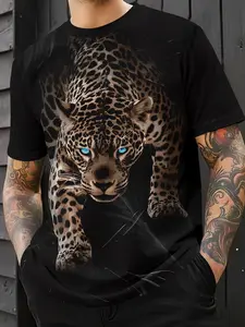 Men's 3D Digital Print T-Shirt, Casual Streetwear, Fitted Short Sleeve Round Neck, 100% Polyester, Perfect Holiday Gift for Men, Menswear