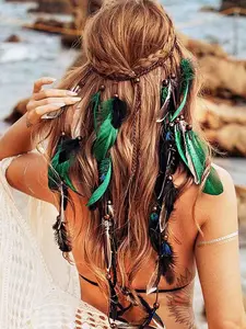 Three Color Feather Hair Accessories Ethnic Headband, Unique Boho Inspiration Bohemian Style Vibrant Lively Stylish Women's Accessory for Daily Wear & Special Occasions