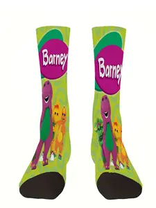Barney & Friends style socks, medium tube height, shock absorption, non-slip, thickened, suitable for outdoor activities, basketball, football, cycling, mountaineering, printed socks, couple socks, exquisite patterns, holiday gifts