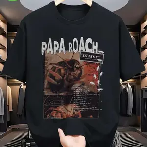 Papa Roach Infest Album Cover T-shirt, 180g Cotton Nu Metal Band Fan Tee, Vintage 2000s Rock Short Sleeve Shirt