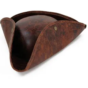 Faux Leather Pirate Hat - Brown Distressed Leather Colonial Style Tricorn Hat