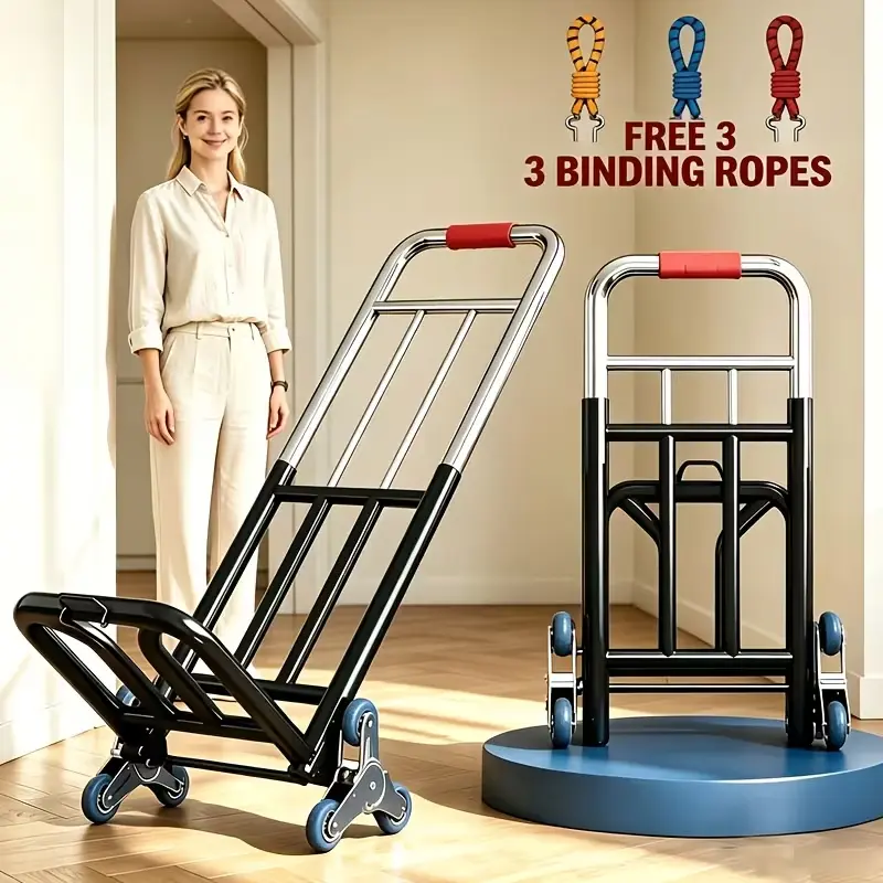 Folding trolley, stair climbing trolley, portable cart, shopping and moving trolley, stainless steel household freight trailer, folding shopping cart with silent wheels, moving and express delivery