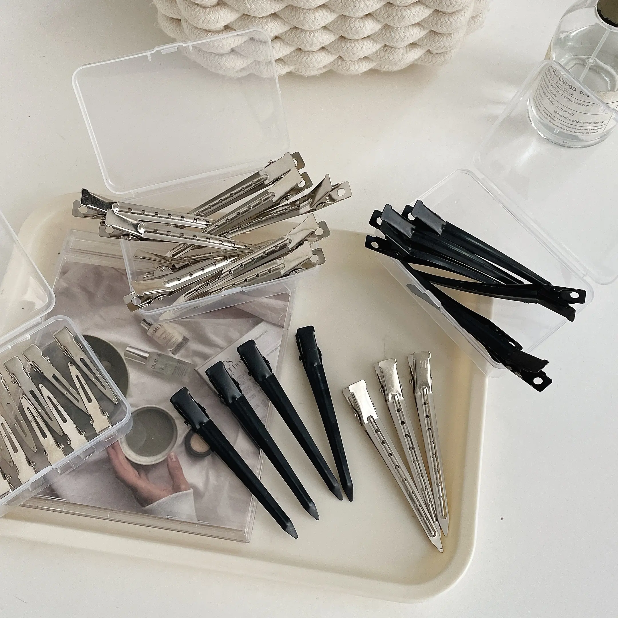 Women's 51-Pcs Metal Duck Billed Pin Curl Clips, Casual Hair Styling Accessories, Silver & Black Pins for Salon Use