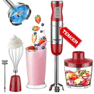 450W Immersion Blender 5 in 1 Electric Hand Blender,30 Speed Mode with Mixing Beaker,Chopper,Whisk and Milk Frother For Baby Food，Red，Black Friday