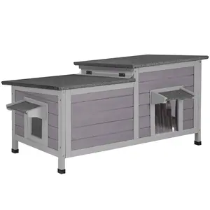 Aivituvin-AIR93 Feral Cat Shelter | Two-Room Outdoor Cat House for Rescued Cats