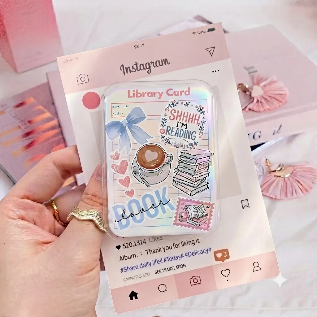 Cute Library Card Aesthetic Bookish Phone Grip and Stand for Kindle Readers