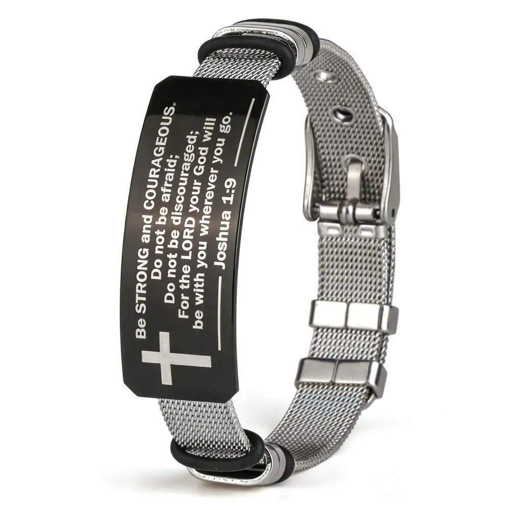 Unisex Religious Faith Cross Charm Bracelet, Adjustable Stainless Steel Mesh Band with Mesh Pattern, Exquisite Trendy Religious Jewelry for Men and Women, Religious Faith Bracelets, Exquisite Trendy Bracelet