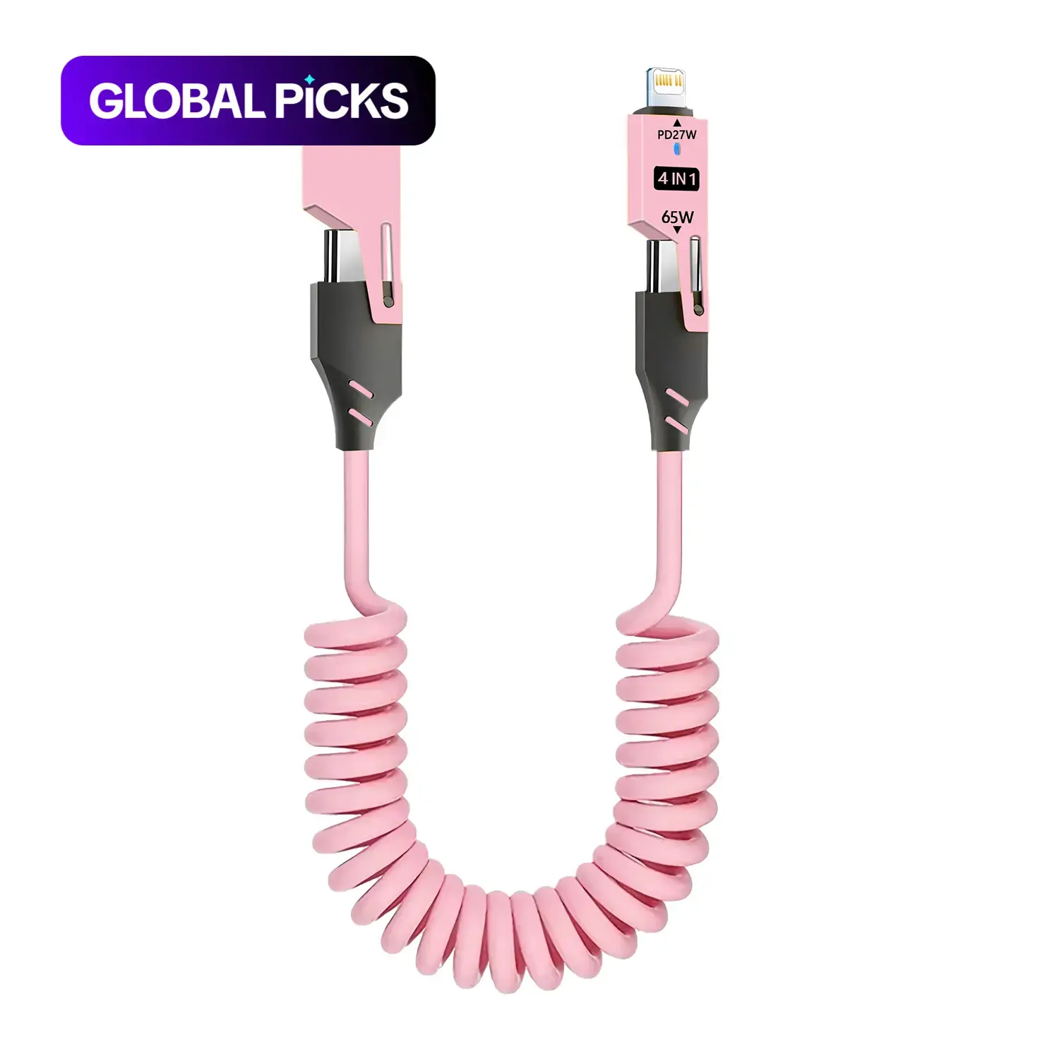 4-in-1 Coiled Retractable Phone Charging Cable, 65W USB-A/Type-C to USB-C Fast-Charging Cable, Multifunctional PD Cable for Home & Office #GLOBAL PICKS