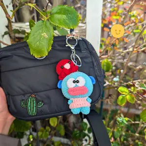 Kawaii Hangyo Blue Fish Crochet Plush Keychain | Cute Handmade Amigurumi Mini Bag Charm | Cute Ocean Plush Keychain Gift